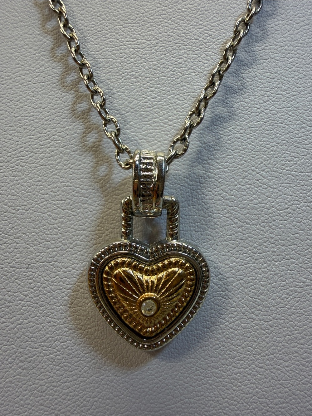Two‑Tone Heart Pendant Necklace • Silver & Gold Tone • Adjustable • Excellent Co